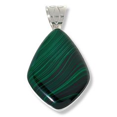 Jay King Sterling Silver Malachite Pendant  This simple, sterling silver pendant highlights the beautiful, banded colors of gorgeous, green South African malachite. Wear it on a favorite chain or beaded necklace for chic, sophisticated looks any time. From Jay King        Pendant approx. 2-5/16"L x 1-5/16"W     Stamped .925     Sterling silver pendant has bezel-set, freeform kite-shaped green malachite stone     Cut-out design on finished reverse     Wide, tapered bail   Stone Information Green Sterling Silver Jewelry With Polished Finish, Malachite Gemstone Jewelry For May Birthstone, Green Gemstone Beads Pendant Jewelry, Green Gemstone Bead Pendant Jewelry, Green Sterling Silver Pendant Jewelry, Green Oval Large Pendant Jewelry, Malachite Gemstone Beads Jewelry, Elegant Malachite Gemstone Beads Jewelry, Malachite Pendant Jewelry As A Gift