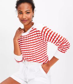 Stripe Mesh Stitch Boatneck Sweater Nana Outfits, Red Striped Sweater, Mesh Stitch, Catherine Mcneil, Petite Sweaters, Hip Style, Exclusive Clothing, Petite Pants, Boatneck Sweater