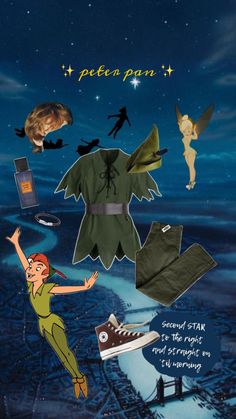 an advertisement for peter pan's clothing and other items from the movie peter pan