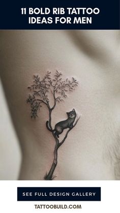 a cat sitting on top of a tree tattoo