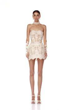 Maraya Blanc Lace Mini Dress - BRONX AND BANCO Bridal Mini Dress, Bridal Mini, Structured Skirt, Bronx And Banco, Mini Wedding Dresses, Wedding Reception Dress, Wedding Dresses Corset, Corset Back, Dream Wedding Ideas Dresses