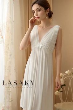 Lasaky - Elegant Sleeveless Cotton Nightgown: Classy and Chic Princess-inspired Loungewear Elegant Sleeveless Dress For Pajama Party, Elegant Sleeveless Nightgown For Pajama Party, White Sleeveless Nightgown For Pajama Party, White Sleeveless Dress For Pajama Party, Princess Nightgown, Princess Nightgowns, Cotton Nightgown, Sleeveless Skirt, Short Loungewear