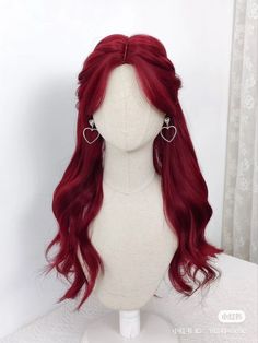 Half Up Half Down Hair Red, Red Hair Designs, Red Wigs Hairstyles, Red Hair Styles Hairstyles, Red Hair Wedding Hairstyles, Red Hair Wedding, Stage Hairstyles, Dark Red Wig, Bright Red Hair Dye