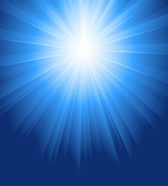 the sun is shining brightly on a blue background with white rays and glares in the center