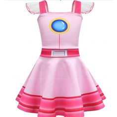 a pink dress with a blue eye on the chest and red trim around the waist