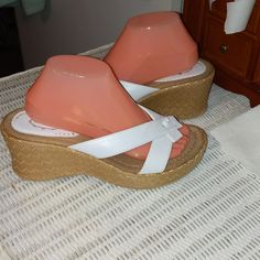 New Attitude Wedge Sandals White In Color. Size 9 New Have Worn. Missing Lid To The Box Open To Offers White Open Toe Casual Wedge Sandals, Comfortable White Platform Wedge Sandals, White Slip-on Wedge Sandals For Vacation, White Synthetic Wedge Sandals With Cushioned Footbed, White Platform Slip-on Wedge Sandals, White Sandals With Ortholite Insole For The Beach, Comfortable White Slip-on Wedge Sandals, Comfortable White Leather Wedge Sandals, Comfortable White Open Toe Wedge Sandals