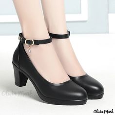 Olivia Mark - Womens High Heel Round Toe Work Pumps in Soft Leather with Chunky Heels and Model-Worthy Qipao Design for Fashionable Show-walking Black Wedge Heels, Work Pumps, Hello Kitty Shoes, Fashion Shoes Boots, Rough Heels, Women's Outfit Sets, Funky Shoes, Lady Style, Chunky Heel Pumps