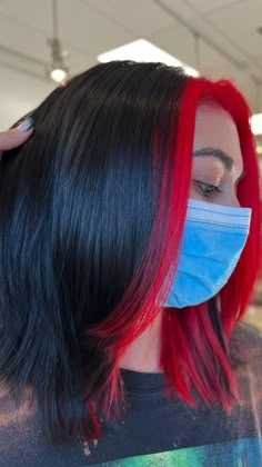 Red And Black Hair Color, Color Block Hair, Black Hair Color