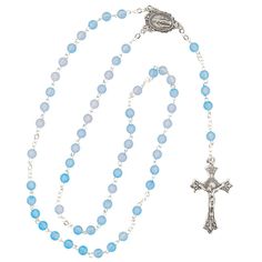 This blue zircon-beaded rosary makes a fantastic baptism or First Communion gift! A perfect religious gift for a December birthday, this high-quality rosary will be a treasured keepsake for years to come. Check out more birthstone gifts and religious gifts elsewhere on this website. Metal. 18 3/4" Blue Spiritual Rosary With Gemstone Beads, Spiritual Blue Rosary With Gemstone Beads, Blue Gemstone Beads Rosary For Spiritual Use, Blue Rosary With Round Beads For Gift, Blue Rosary With 8mm Beads For Healing, Blue Rosary With Round Beads For Healing, Blue Cross Rosary As Gift, Blue Cross Rosary For Gift, Blue Rosary For Healing