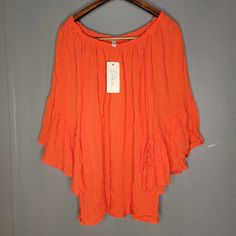 Elan Off The Shoulder Bell Sleeve Tunic Top Women's O/S, Orange Condition New With Tag! All Items Are From A Smoke And Pet Free Environment! Open To Offers! Black Ruffle Top, Sheer Floral Blouse, Boho Crop Tops, Black Blouse Long Sleeve, Grey Blouse, High Neck Sleeveless, Cold Shoulder Long Sleeve, Women Tunic Tops, Front Tie Top