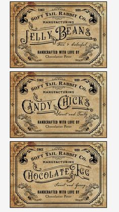 three old fashioned chocolate bar labels