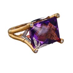 ~ Just purchased inventory of a high end boutique in Europe. All Carrera items are brand new/old stock, with tags removed for photographing. Current retails are significantly higher than noted on tags. Come with box and COA card ~ An 18k yellow gold ring by Carrera y Carrera, set with an amethyst and 0.42ct of G/VS diamonds. Current retail is €11,290. DESIGNER: Carrera y Carrera MATERIAL: 18k Yellow Gold GEMSTONES: Diamond, Amethyst DIMENSIONS: Size 7.5. Top is 22mm x 18mm MARKED/TESTED: CyC, Serial Number, 750 WEIGHT: 16.7 grams CONDITION: New; Old Stock. Comes with Packaging. Luxury Purple Amethyst Rectangular Ring, Luxury Amethyst Ring For Anniversary, Luxury Purple Amethyst Ring, Rectangular Shape, Luxury Purple Rectangular Amethyst Ring, Luxury Amethyst Ring With Diamond Accents As Gift, Luxury Rectangular Amethyst Ring, Luxury Rectangular Amethyst Ring For Gift, Luxury Rectangular Amethyst Ring Gift, Luxury Rectangular Amethyst Ring As A Gift