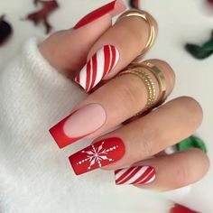 24 Piece Christmas Nail Design. Square Nails Ideas Christmas, X Mas Nails Design, Nails Aesthetic Christmas, Trendy Christmas Nails 2023, Red Holiday Nails Acrylic, Candy Cane Nails, Ballet Nails, Cute Christmas Nails