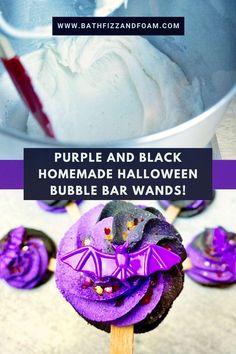 Dive into the Halloween spirit with our easy DIY tutorial for purple and black homemade bubble bar wands! This fun and creative project is perfect for kids and adults alike. Make your own solid bubble bath creations with our step-by-step instructions and get ready for a bubbly bathtime experience. Start crafting your own bubbly magic today with Wonder Bar or your fave pipeable bubble frosting recipe Cake Pop Sticks