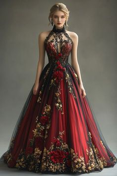 #BEAUTY ,#REALATIONSHIPS #Fashion #Outfits #Winter Outfits #Animals Marvel Themed Wedding Dress, Red Dress Aesthetic Medieval, Fantasy Gowns Red, Red Fantasy Gown, Gold And Red Dress, Pomegranate Dress, Dark Red Wedding Dress, Dark Red Ball Gown, Medieval Ball Gown