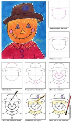 how to draw a pumpkin in the shape of a man's face with pencils