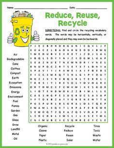 recycling worksheet with words and pictures to help kids learn how to recycle