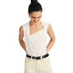 The Alya Sleeveless Draped Top is a fluid draped style crafted from ultra soft crepe jersey. It features a seamless design with a loop twist detail on one side. Top Draping, Alexandra Von Furstenberg, Overlap Top, Cotton Citizen, Draped Top, Eyewear Design, Clothes Collection, Skirt Pants, Outerwear Jackets