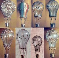 several different types of light bulbs in various styles and sizes, all with designs on them