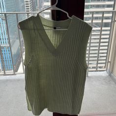 Mint Green Sweater Vest With Slits- New Without Tags H&m V-neck Tops For Day Out, H&m Cotton Sweater For Spring, H&m V-neck Sweater For Spring, H&m Green Tops For Fall, Green Sweater Vest, Mint Green Sweater, Hm Sweater, Olive Green Sweater, Green Vest