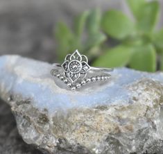 "Mandala Ring details: -Solid .925 sterling silver -Measures 10mm x 10mm - Ring band measures 1.4mm wide -Set of two includes Chevron Bead band 1.5mm -Comfortable and easily stackable! -Available in US sizes 4-10.5 with half sizes. Other rings shown here: https://www.etsy.com/shop/AWildViolet?ref=seller-platform-mcnav&section_id=13958646 Looking for a last minute or unique Christmas gift? Visit our \"READY TO SHIP\" section here, ships out in one business day https://www.etsy.com/shop/AWildViole Spiritual Silver Toe Ring Jewelry, Silver Spiritual Toe Ring Jewelry, Spiritual Sterling Silver Toe Ring, Spiritual Sterling Silver Stackable Rings, Spiritual Silver Stackable Rings For Gift, Spiritual Stackable Sterling Silver Crystal Ring, Spiritual Stackable Toe Rings, Spiritual Crystal Toe Ring For Anniversary, Spiritual Silver Open Midi Rings