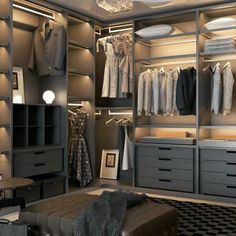 a walk in closet filled with lots of clothes