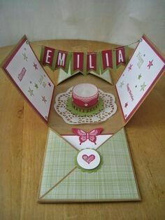 an open card with a cupcake on it and the word embella written in large letters