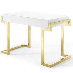 a white table with gold legs on a white background