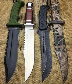 four different types of knifes are shown on the floor next to each other with numbers below them