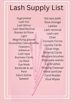 Lash Supply List Lash Supplies Lash Artist Supplies - Etsy Canada Lash Extension Materials, Lash Tech Mapping, Lash Extensions Equipment, Lash Tech Course, Lash Studio Must Haves, Lash Room Decoration Ideas, Lash Business Checklist, Lashes Buisness Ideas, Lash Extensions Essentials