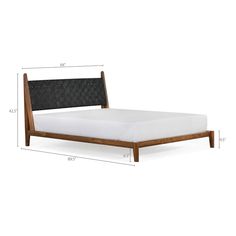 the bed frame is shown with measurements for each side and headboard, along with an upholstered mattress