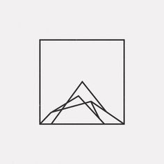 a black and white line drawing of mountains in a rectangle on a white background