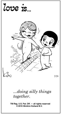 a cartoon depicting two children playing with each other, one is holding the hand of another child