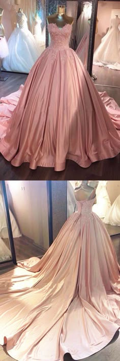 Pink Sweetheart Lace Long Ball Gowns Prom Dresses,sweet 16 dresses Prom Dress With Train, Pink Ball Gown, Dress With Train, Prom Dresses 2018, Sweet 16 Ideas, Quinceanera Ideas, Long Prom Gowns, Pink Prom Dress, Sweetheart Prom Dress