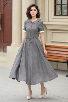 Elegant grey linen dress with a flowing midi design, perfect for a stylish and trendy look. This dress is a must-have for women's fashion, combining comfort and sophistication effortlessly. ✨ 

SKU 4940 

#Fashionista #LinenLove #ChicStyle #WomensWear #LinenDress #Xiaolizi #Xiaolizihandmade Elegant Gray Knee-length Midi Dress, Elegant Linen Shirt Dress For Formal Occasions, Fitted Linen Shirt Dress For Formal Occasions, Formal Fitted Linen Shirt Dress, Gray Knee-length Midi Dress For Summer, Gray Knee-length Summer Midi Dress, Classic Linen Midi Dress For Formal Occasions, Fitted Linen Collared Midi Dress, Fitted Linen Midi Dress With Collar