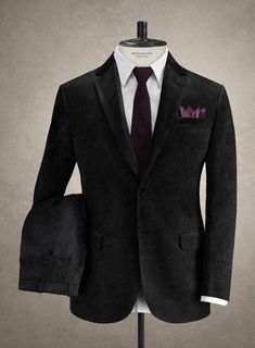 Opt for a creative alternative with Solbiati Black Corduroy Suit that offers modern, chic, traditional, and time-honored styles. Made from linen cotton, which gives a soft and smooth texture interpreting the corduroy suit with a relaxed, comfortable feel. The black corduroy suit is a great choice for casual events. 
 
 Look Includes  Solbiati Black Corduroy Fabric 8 Wales  Two Button Jacket Style  Notch Lapel  Real Horn Royal Buttons  Single Vent  Three Cuff Buttons  Two Welted Back Pockets on T Semi-formal Cotton Suits For Winter, Winter Business Suits In Cotton, Winter Cotton Business Suits, Fitted Velvet Suits For Business, Winter Business Cotton Suits, Fitted Velvet Business Suit, Elegant Cotton Suits For Winter, Formal Fitted Corduroy Blazer, Fitted Corduroy Blazer For Formal Occasions