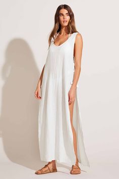 Vitamin A Riviera Dress White Crinkle Linen Grand Cayman, Timor Leste, Vitamin A, Caicos Islands, Dress White, Summer Outfit, Trinidad And Tobago, Scoop Neckline, Apparel Accessories