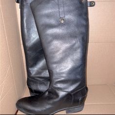 Never Worn, Leather Rugged Black Walking Boots, Classic Black Waterproof Boots For Business, Moto Boots With Leather Sole For Riding, Black Leather-sole Boots For Walking, Black Walking Boots With Reinforced Heel, Black Leather Moto Boots For Walking, Western Style Black Waterproof Boots, Black Waterproof Boots With Leather Sole And Snip Toe, Black Leather Waterproof Boots For Walking