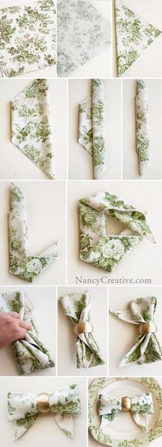 instructions to make an origami bow with flowers and leaves on the bottom, in spanish