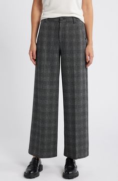 Perfectly chic for work and beyond, these wide-leg trousers feature a classic plaid pattern and 'Ab'solution powermesh panels that smooth and shape. 30" inseam; 24" leg opening; 11" front rise; 16" back rise Zip fly with button closure Front slant pockets 53% polyester, 39% rayon, 5% nylon, 3% spandex Machine wash, tumble dry Imported Plaid Wide Leg Pants For Formal Occasions, Classic Plaid Bottoms For Office, Classic Plaid Pants For Workwear, Elegant Plaid Bottoms For Fall, Elegant Plaid Pants For Office, Elegant Plaid Pants For Workwear, Formal Plaid Bottoms For Fall, Formal Plaid Wide Leg Pants, Elegant Plaid Pants For Formal Occasions