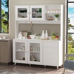 This storage cabinet is a multifunctional item that stores your kitchenware and provides ample space for meal prep. It's crafted from engineered wood, and it comes in a weathered light brown tone with sleek black-hued paneling for a modern look. Plus, it features two shelves on top, four drawers on the bottom, and two separate 2-door cabinets that make it a cinch to organize plates, glasses, and more. Three additional pegs attached to a backboard serve as a spot to hang towels and oven mitts. We Tall Kitchen Pantry Cabinet, Pantry Cabinet Free Standing, Kitchen Hutch Cabinet, Cupboard Pantry, Microwave Shelf, Wooden Kitchen Cabinets, Hutch Cabinet, Kitchen Hutch, Pantry Storage Cabinet