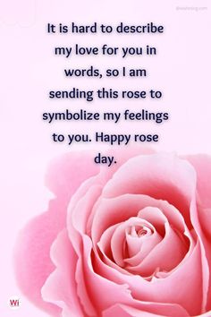 a pink rose with the words it is hard to describe my love for you in words, so i am sending this rose to symbolize my feelings to you