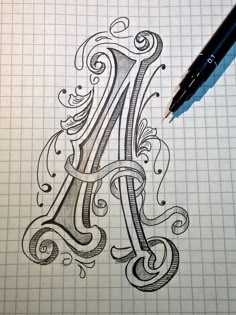 the letter person is drawn on paper with a pen