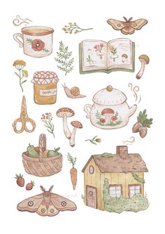 an illustration of various items that are in the shape of a house and other things