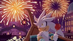 sonic the hedgehog with fireworks in the background