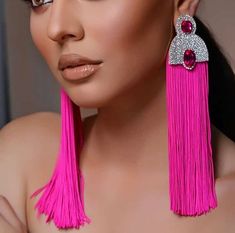 Lux Brands Style Handmade Extra Long Tassel Rhinestone - Etsy Easy Diy Fashion, Crazy Earrings, Diy Tassel Earrings, Extra Long Earrings, Diy Earrings Easy, Long Statement Earrings, Types Of Earrings, Diy Tassel, Long Tassel Earrings