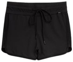 Casual Black Swim Skirt For Beach Season, Black Go-dry Short Swimwear, Short Swim Trunks With Elastic Waistband, Casual Black Swim Skirt For Poolside, Black Beachwear Activewear Shorts, Summer High Waist 4-way Stretch Athletic Shorts, High Waist 4-way Stretch Athletic Shorts For Summer, Black Short Activewear For Beachwear, Athleisure Short Length Relaxed Fit Swimwear