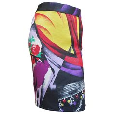 A gorgeous colorful silk skirt by Gianni Versace in a pattern of abstract shapes and flowers. It is pencil style with a waistband and button closing, side zipper and silk lining. Fits size Medium. Waist 32" Hips 39" Length 22" Fitted Multicolor Print Skirt, Multicolor Floral Pencil Skirt, Chic Multicolor Printed Skirt, Multicolor Floral Print Pencil Skirt, Chic Multicolor Floral Print Mini Skirt, Elegant Multicolor Mini Skirt, Multicolor Lined Mini Pencil Skirt, Fitted Multicolor Floral Print Pencil Skirt, Elegant Multicolor Pencil Skirt