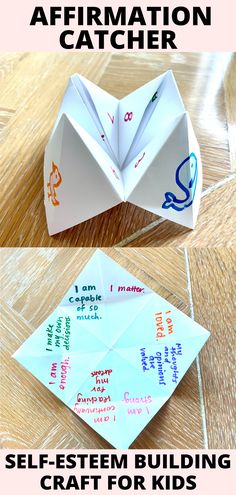 an origami paper boat with the words self - written on it