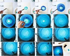 step by step instructions on how to make an acrylic bowl with blue paint